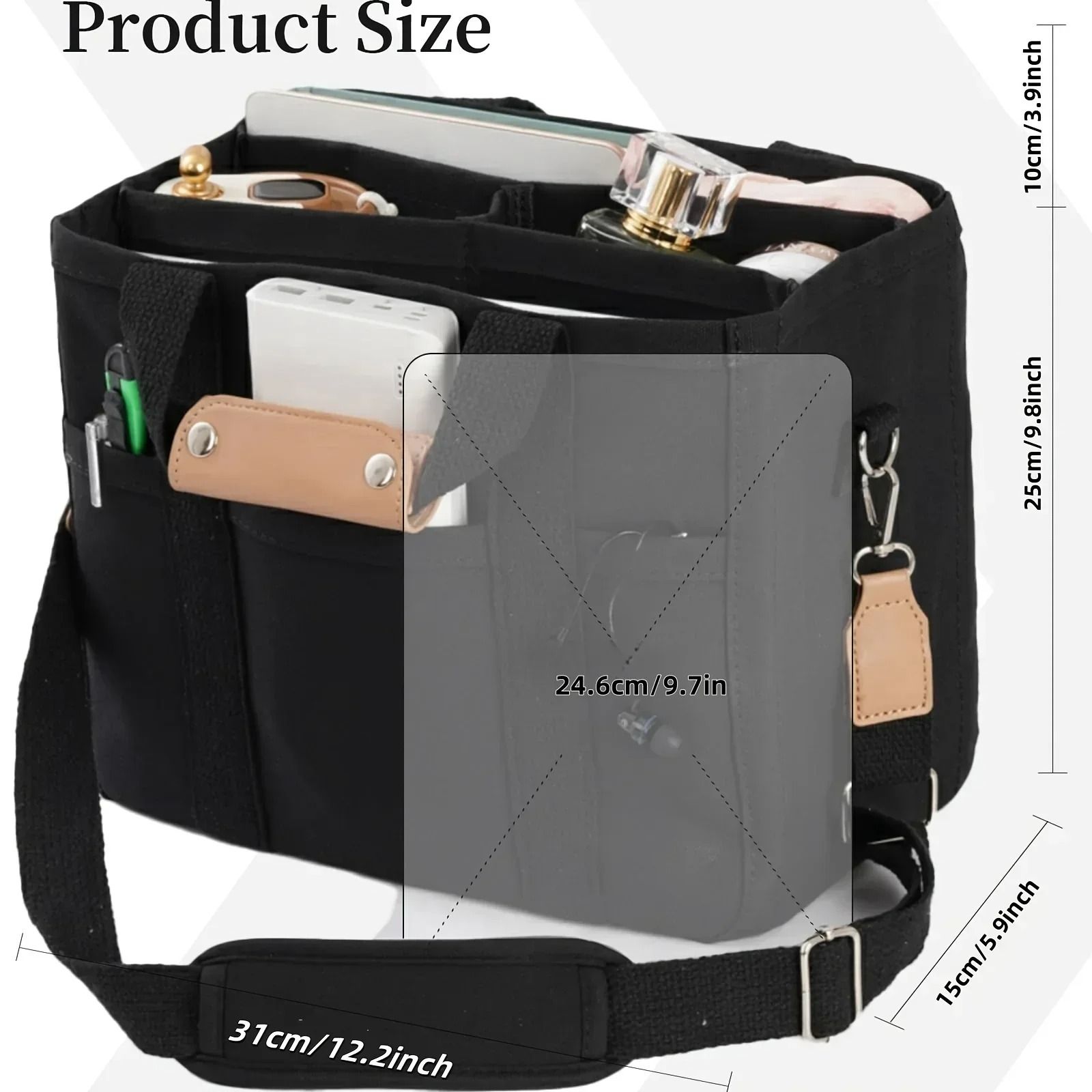 Ladies Canvas Handbag Multi Pocket Large Capacity Tote Bag