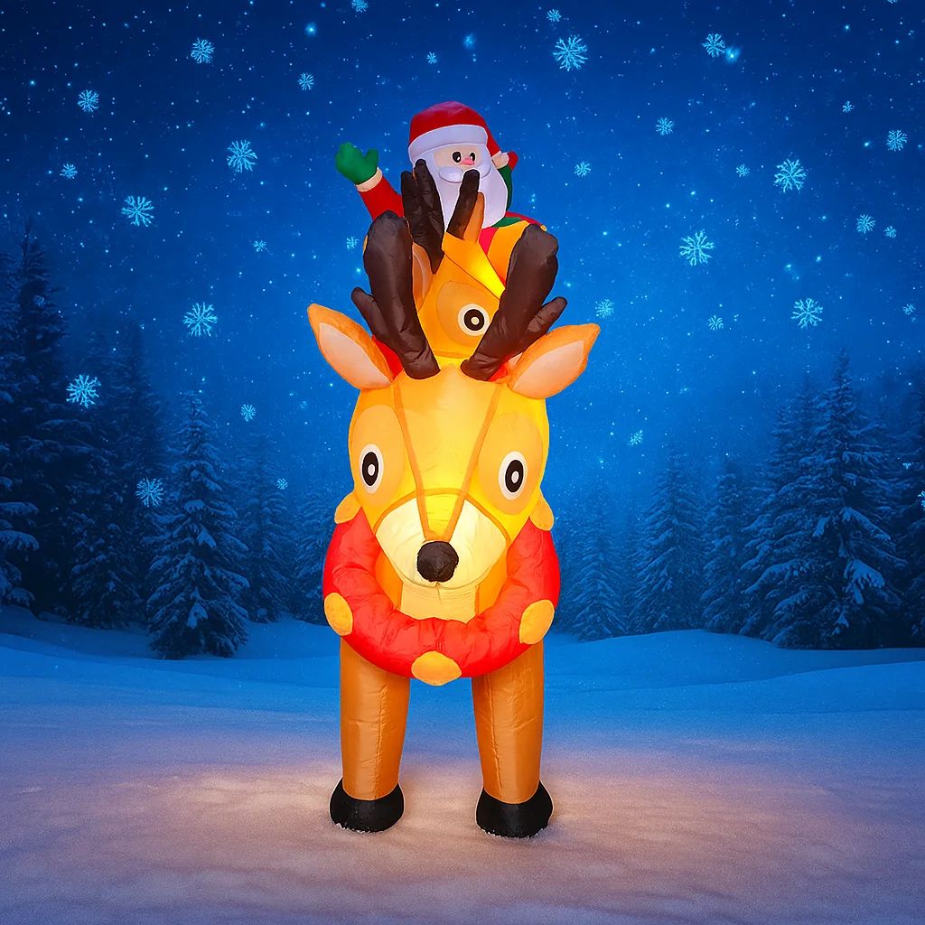 Christmas Decorations LED Lights Outdoor, Santa Sleigh Reindeer Inflatable Model, Holiday Decor for Home Yard Party