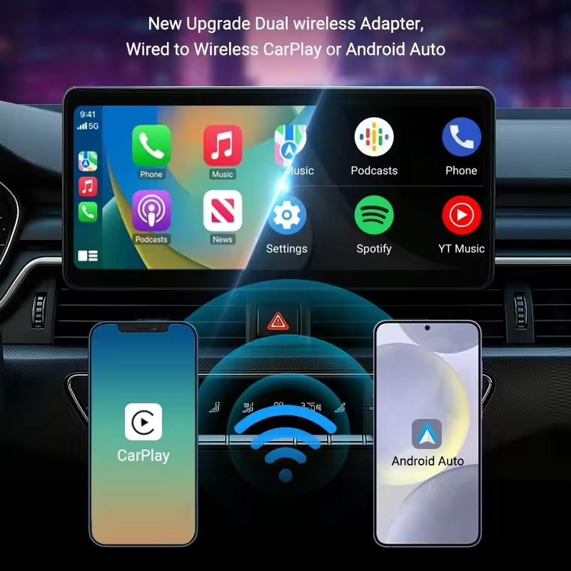 Wireless CarPlay and Android Auto Adapter Low Latency 5GHz Plug and Play