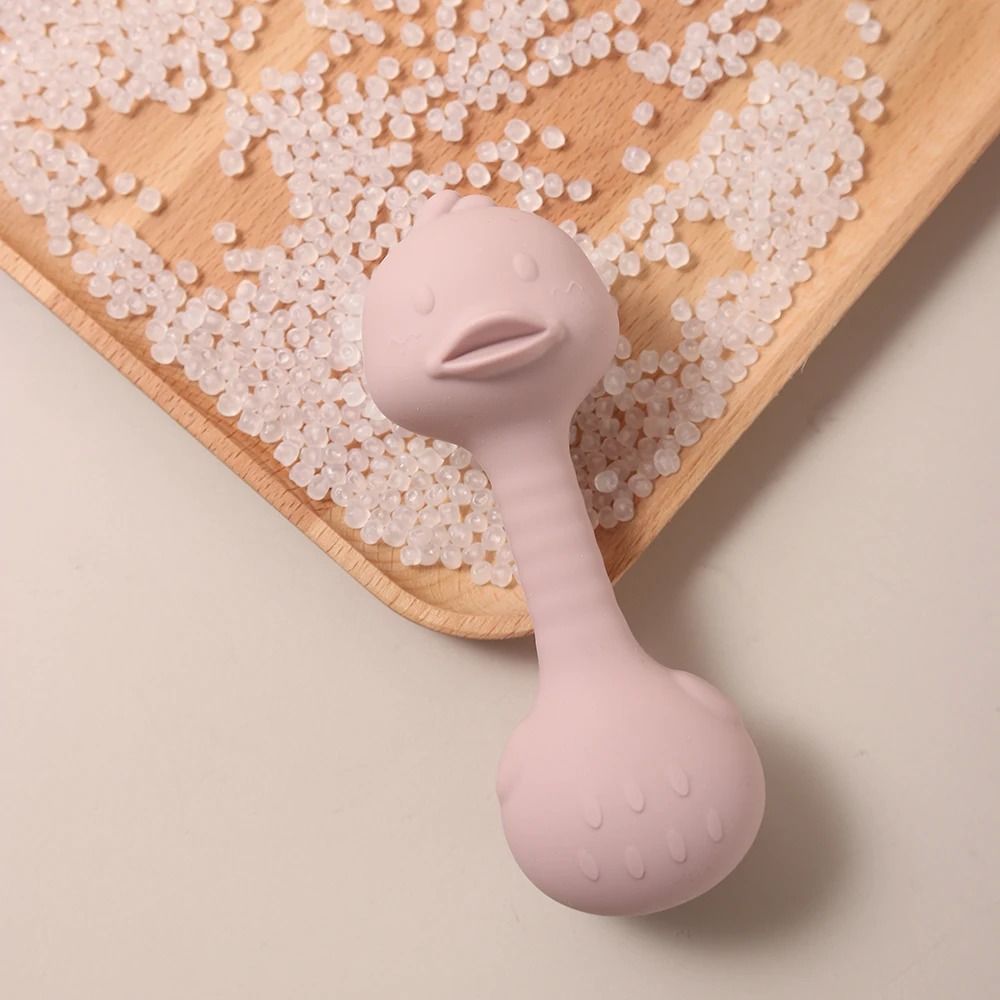 Ergonomic Silicone Duck Handheld Rattle – BPA-Free Teething Shaker & Molar Toy