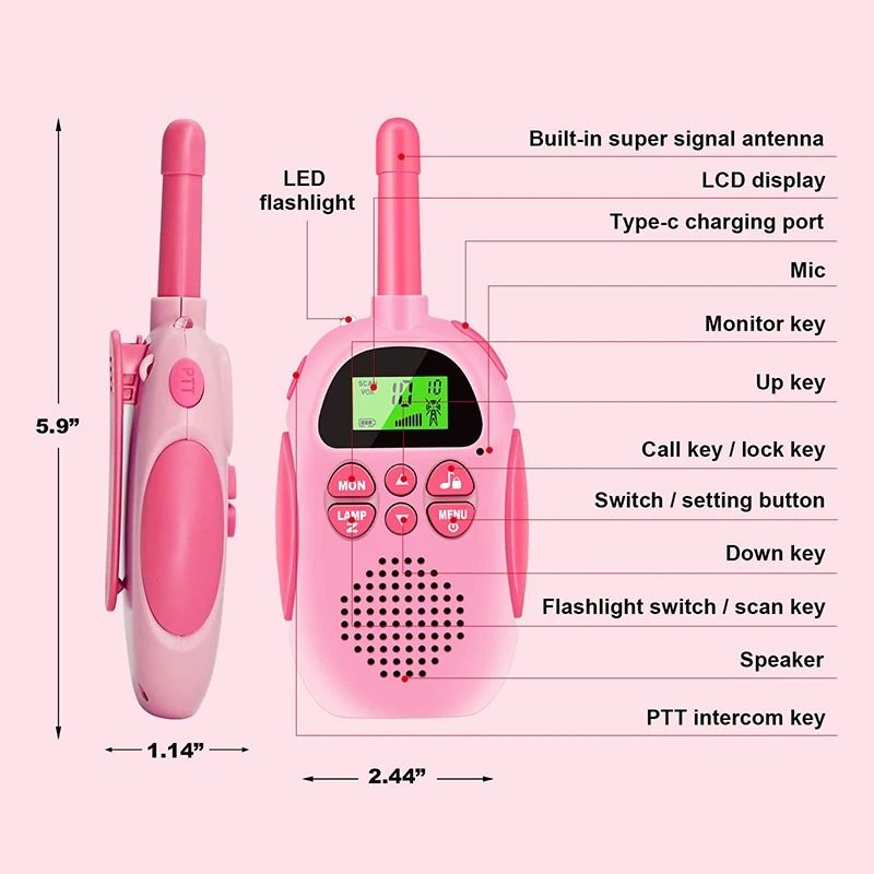Rechargeable Kids Walkie Talkies Long Range 2 Way Radio Set