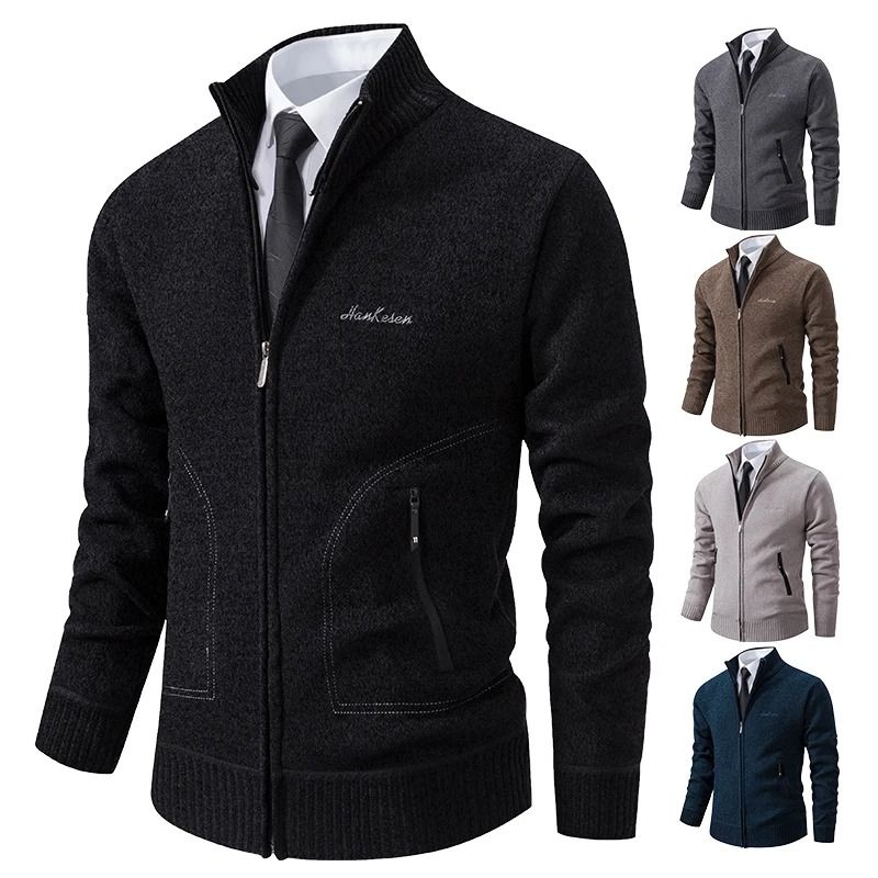 Men Stand Collar Thick Warm Cardigan Sweater Winter Casual Coat