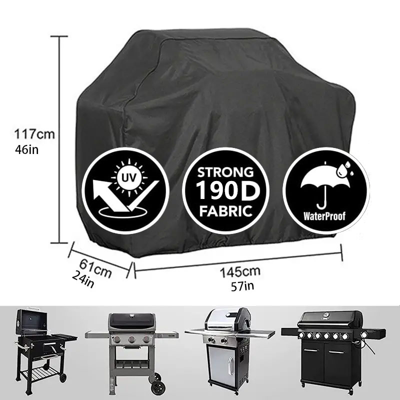 Durable BBQ Gas Grill Cover, UV Protective, Fits Weber Char-Broil, Black Furniture Cover