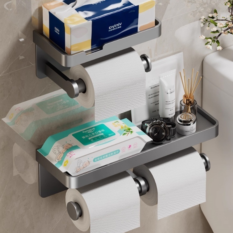No Drill Toilet Paper Holder Wall Mounted Aluminum Bathroom Tissue Rackbatj
