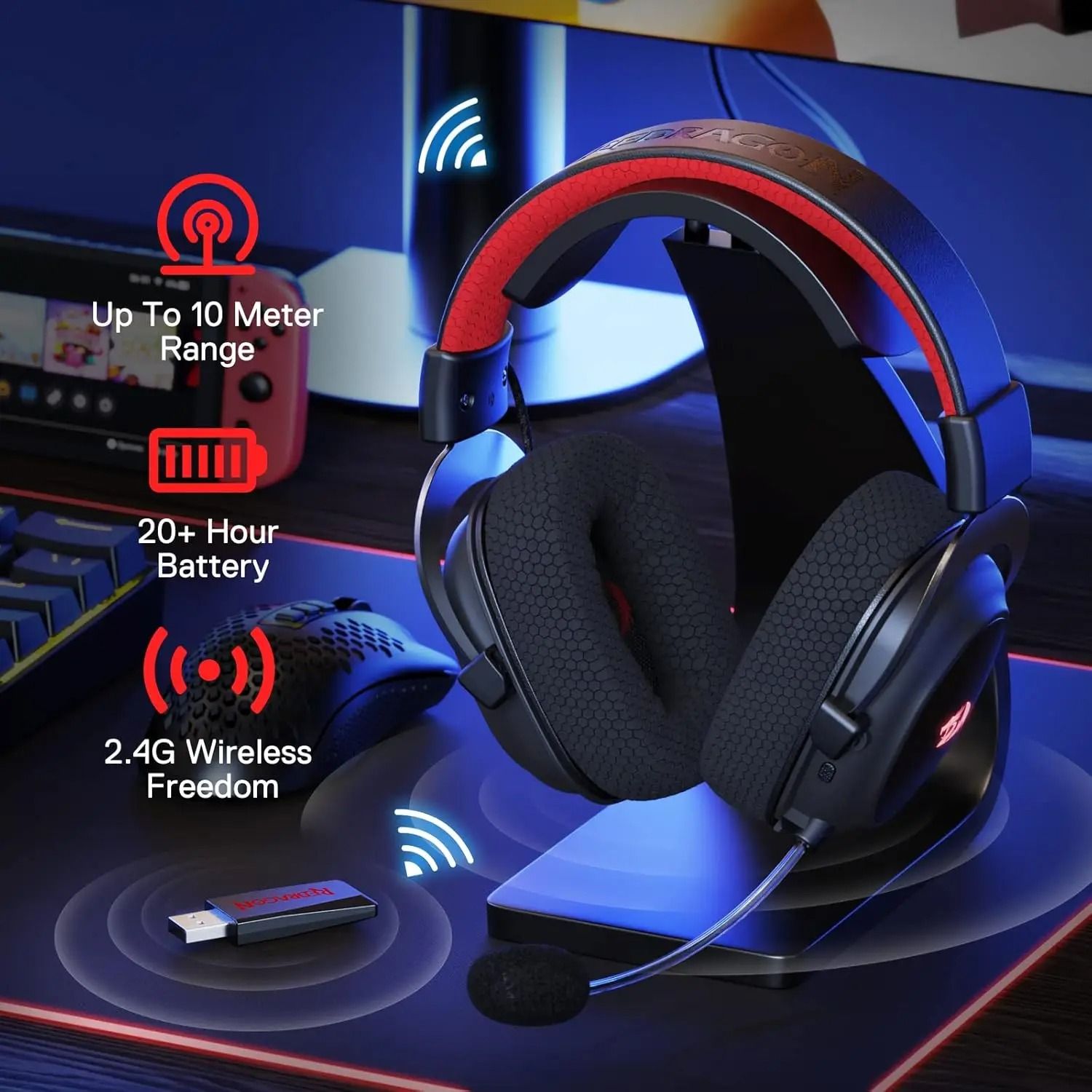 RGB Wireless Gaming Headset – 7.1 Surround Sound 53mm Audio Drivers
