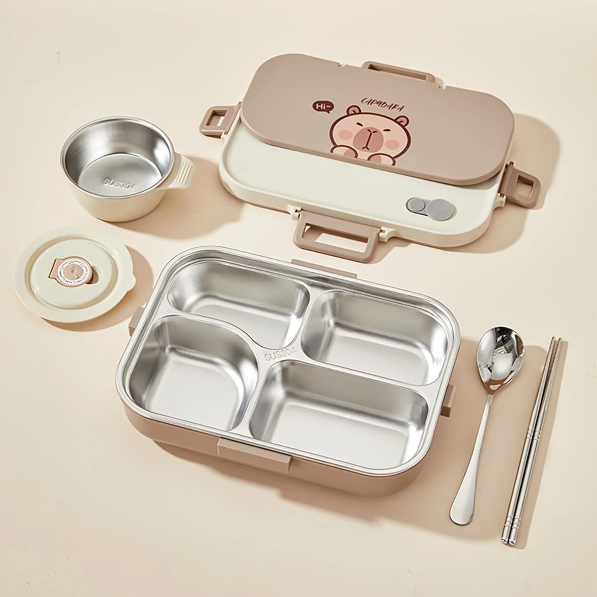 Stainless Steel Divided Lunch Container Large Capacity Bento Lunch Box Set