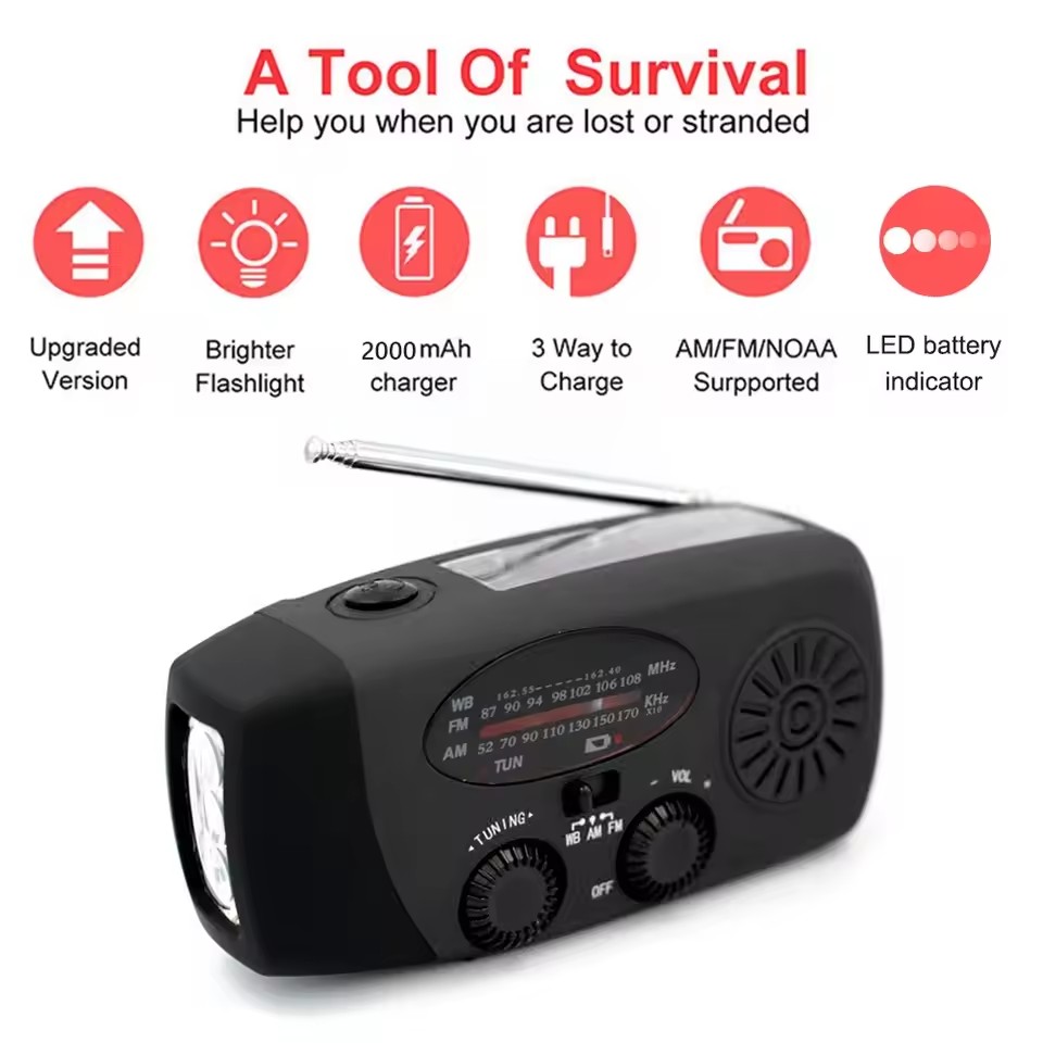 Solar Hand Crank Emergency Weather Radio with Flashlight Siren and Phone Charger