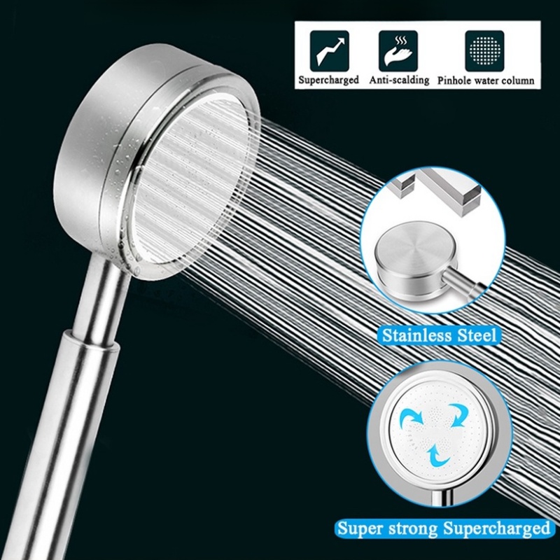 Stainless Steel Bathroom Handheld Shower Head, High Pressure Water Saving Sprayer Nozzle, Supercharged Rainfall Shower