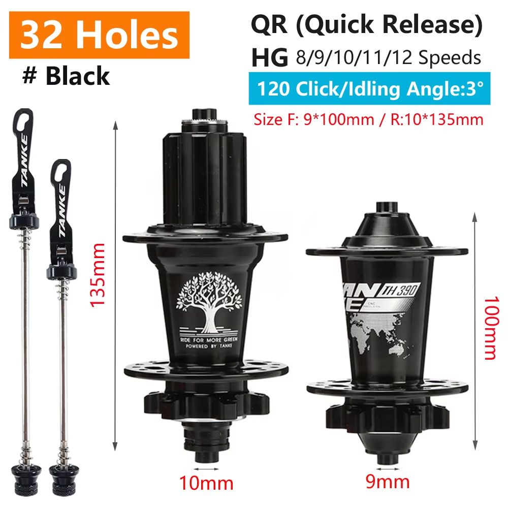 TANKE 120-Click 6-Bearing MTB Hub – 28/32/36H Disc Brake Front & Rear (8-12 Speed)