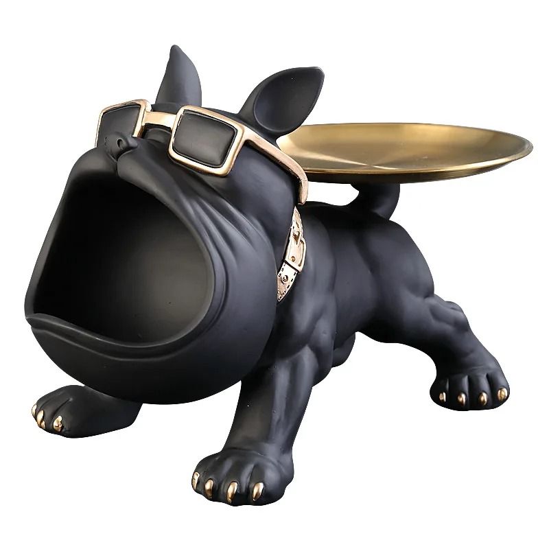 Bulldog Figurine Storage Box Resin Dog Statue Decorative Animal Organizer Home Decor