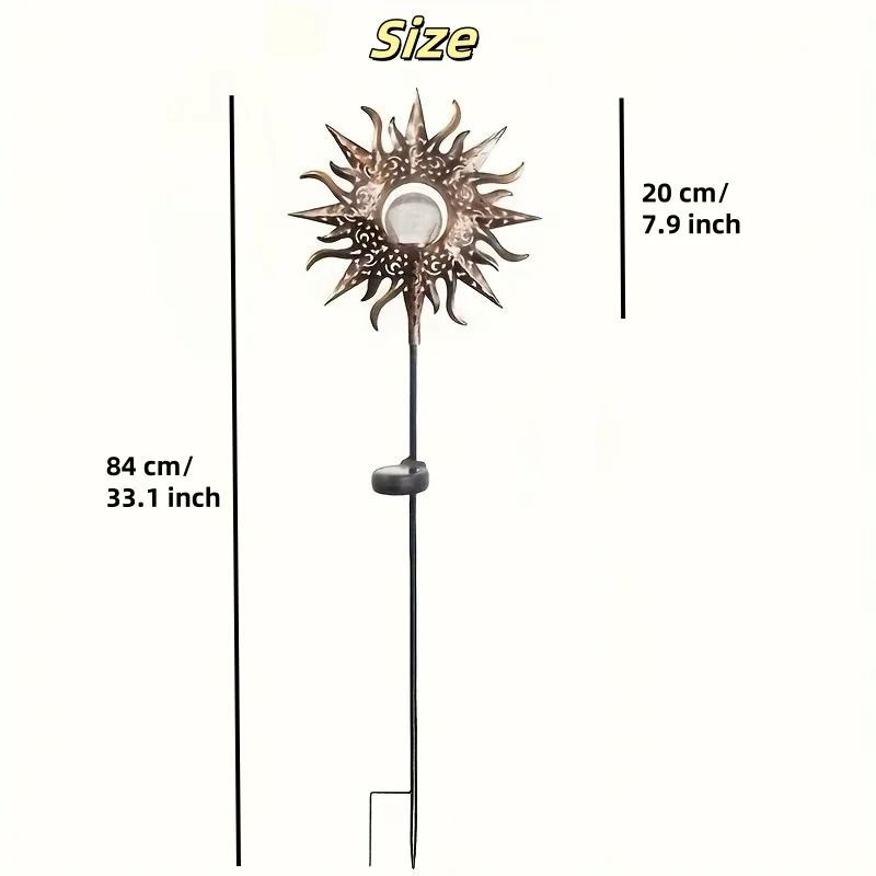 Solar Sun Statue & Cracked Glass Garden Decor