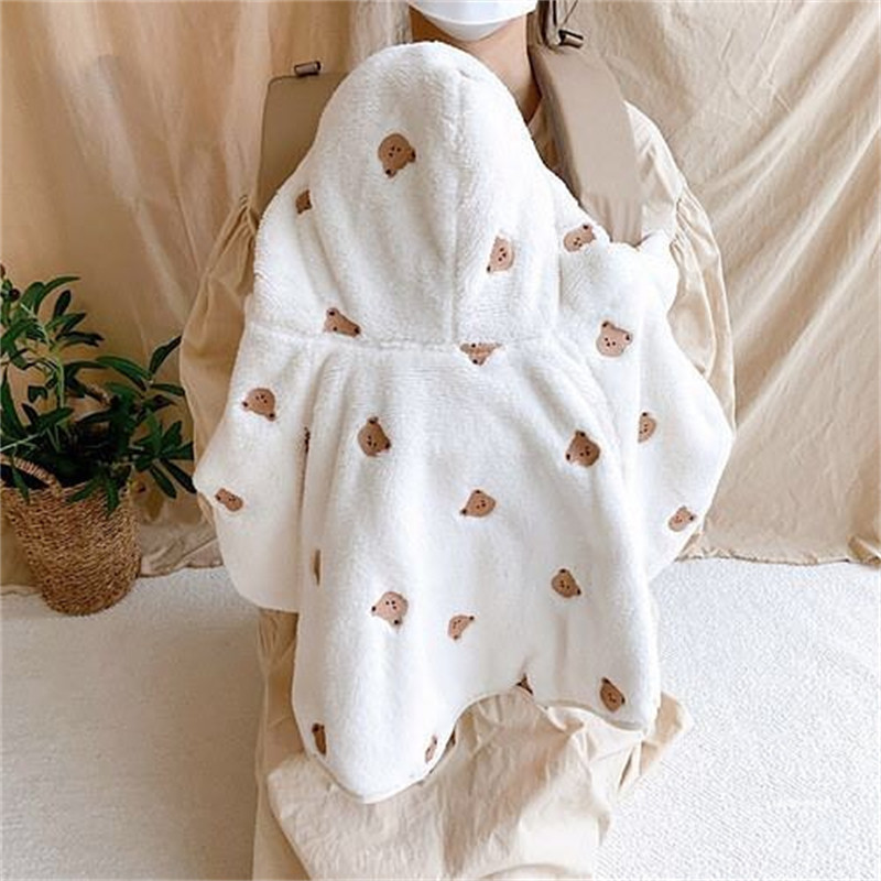 Baby Girl Winter Cloak, Embroidered Newborn Coat, Coral Velvet Hooded Blanket
