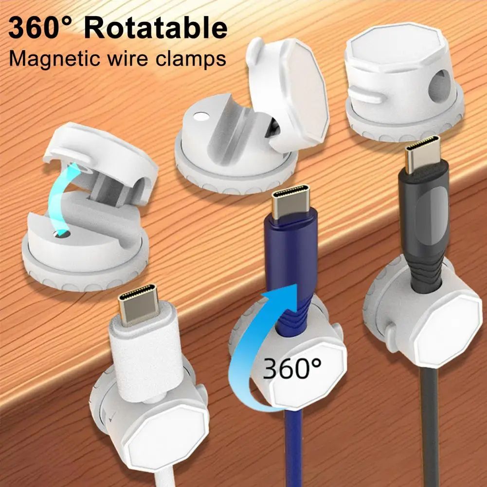 360° Rotating Magnetic Cable Organizer, Self-Adhesive Desk Cord Holder Clip for Charger Wires, Clean Cable Setup