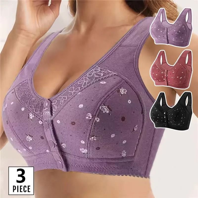 3 Piece Set Front Closure Plus Size Seamless Wireless Lace Bras for Women