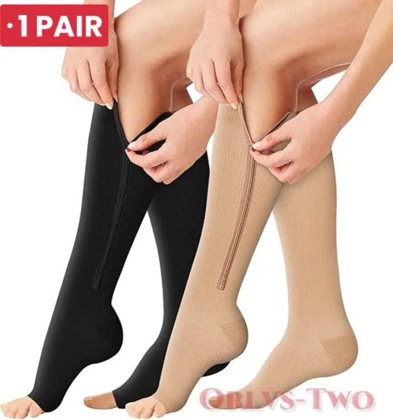 Zipper Compression Socks for Men and Women Knee High Anti Fatigue Stretch Socks for Sports Running and Daily Wear