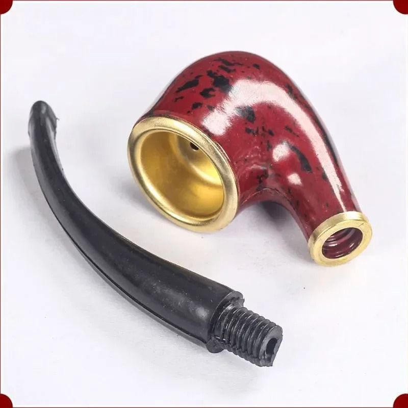 ClassicCraft Imitation Wood Resin Smoking Pipe with Copper Bowl