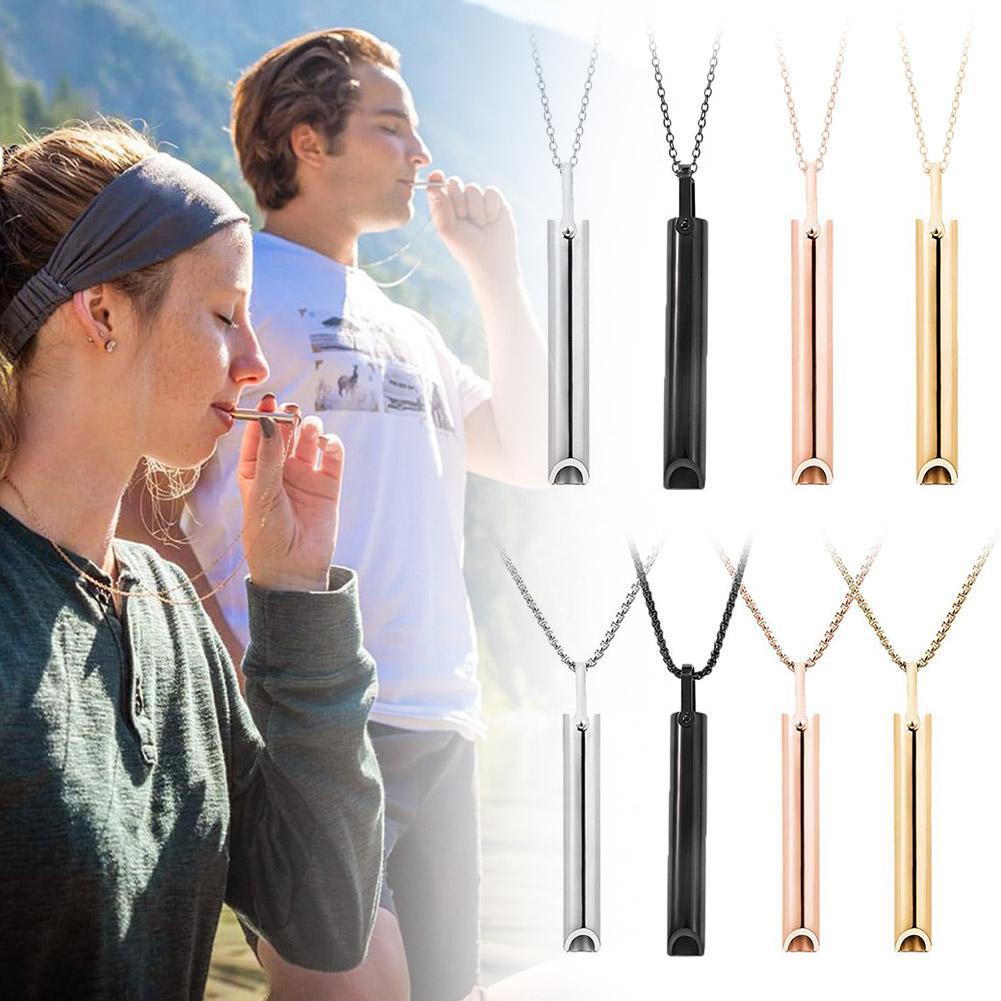Stainless Steel Anxiety Relief Necklace, Quit Smoking & Anti-Vaping Breathing Support