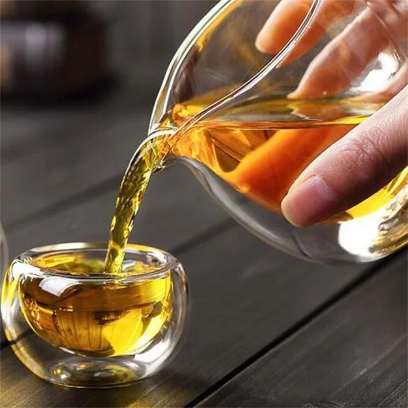 Handmade 200ml Double Wall Glass Tea Cup and Chahai Pitcher