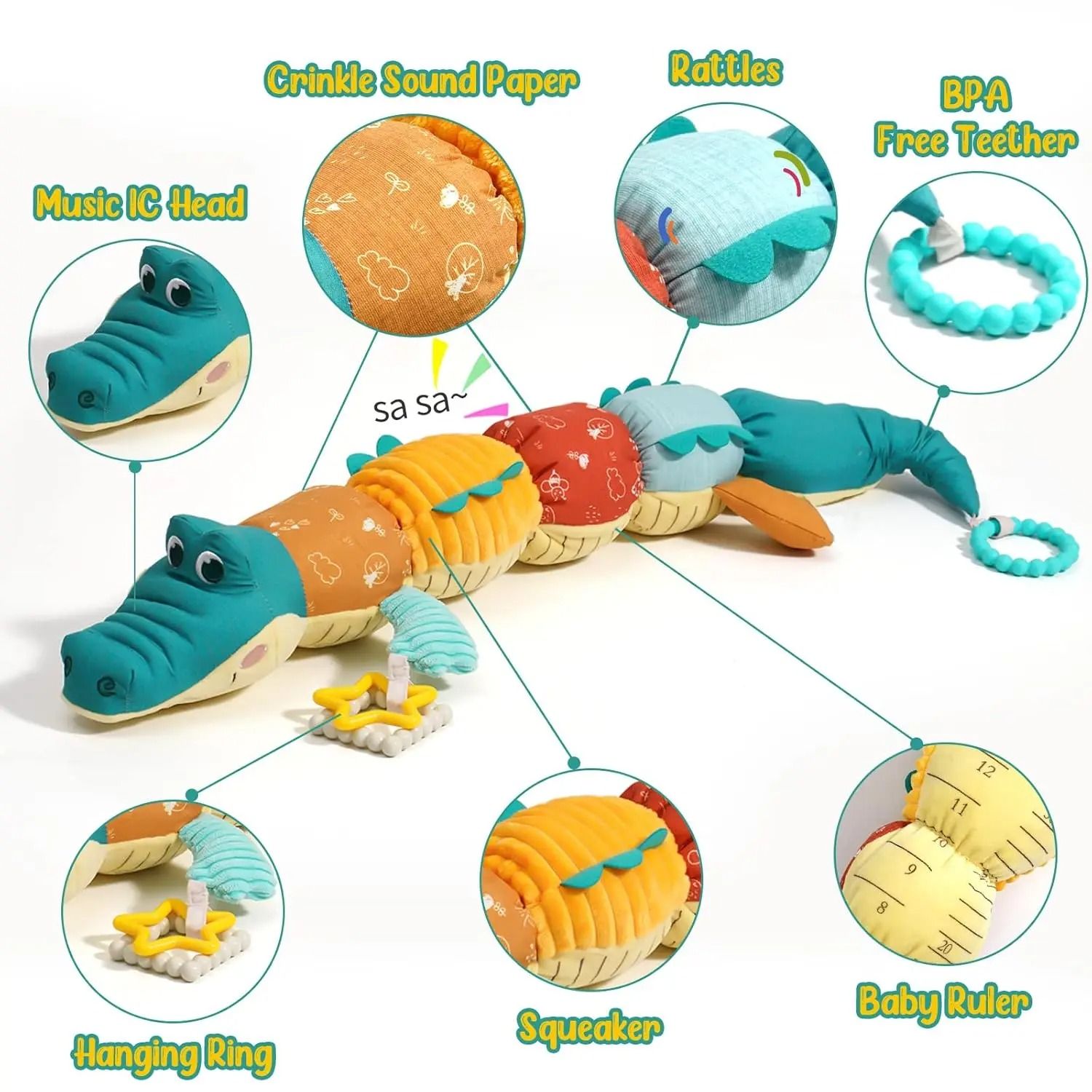 Musical Stuffed Animal Tummy Time Toy with Ruler Design
