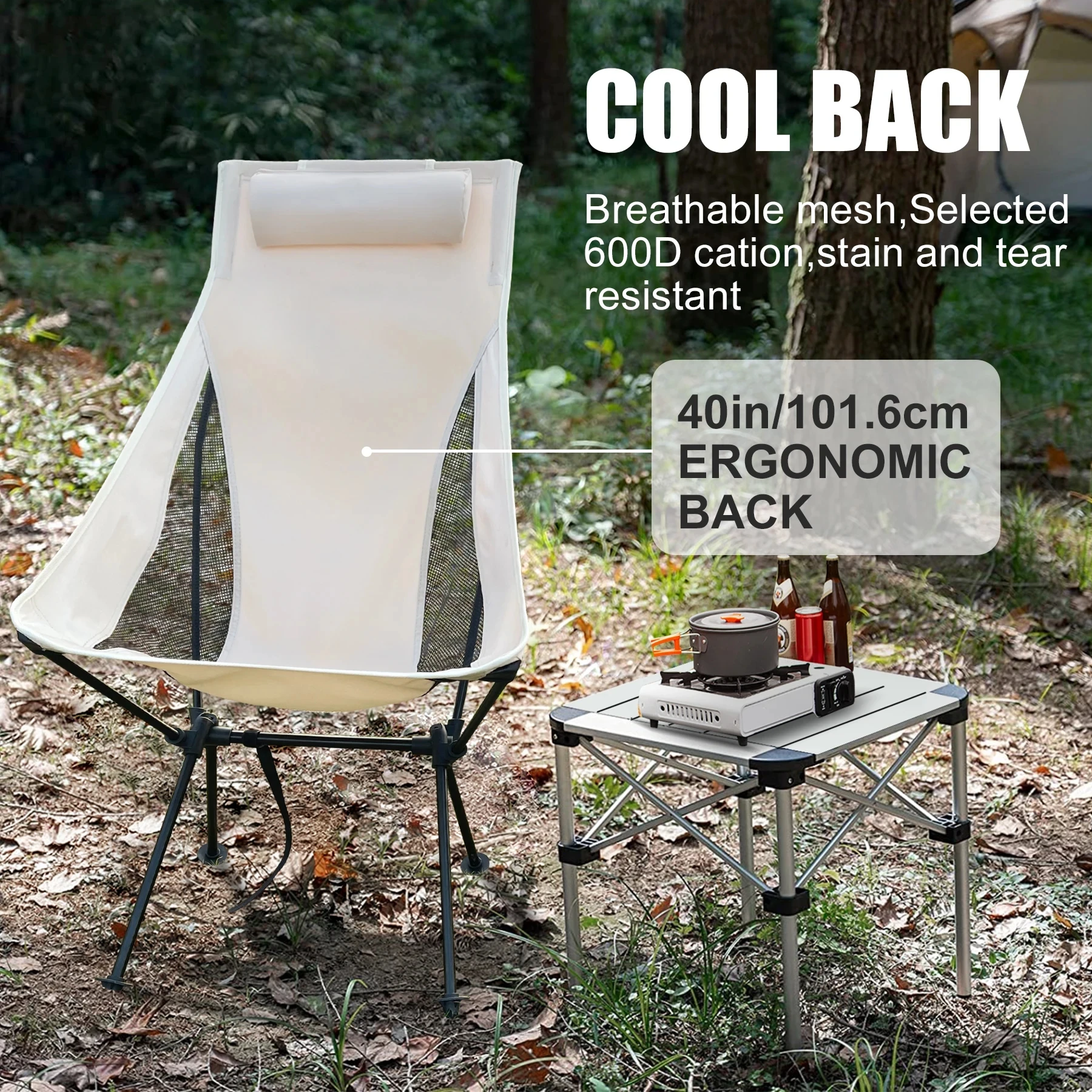 Portable Folding Camping Chair with Headrest, Lightweight Outdoor Folding Chair for Fishing & Camping