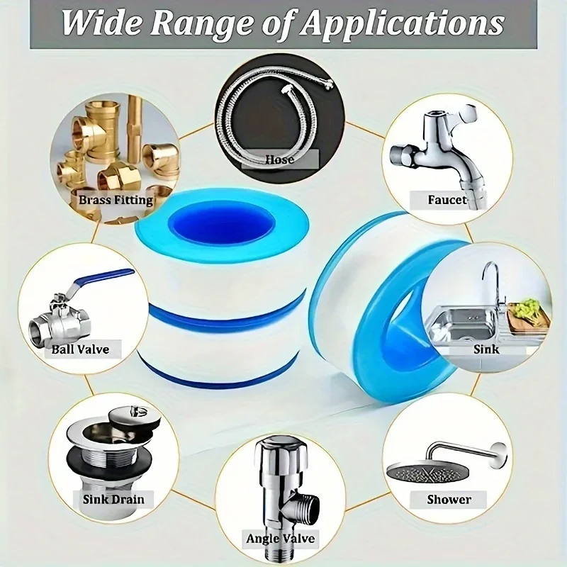 Professional PTFE Seal Tape, Waterproof Leak Repair Tape for Plumbing & Gas Fittings, High Temp Resistant Thread Sealant
