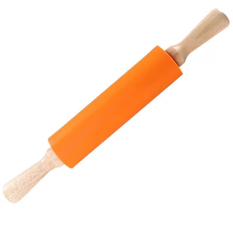 Silicone-Coated Non-Stick Rolling Pin with Wooden Handles - Easy Dough Roller & Pastry Tool