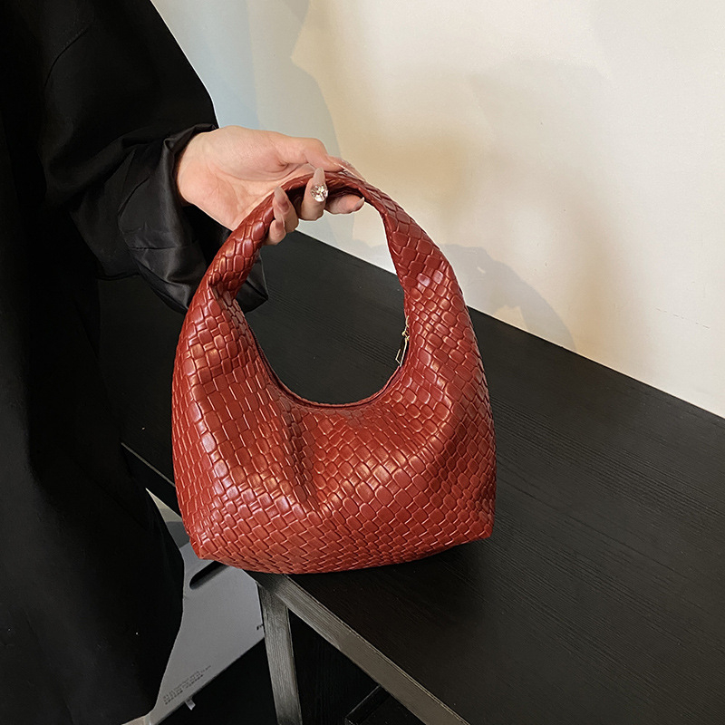Elegant Woven PU Leather Hobo Bag Small Top Handle Shoulder Handbag for Women