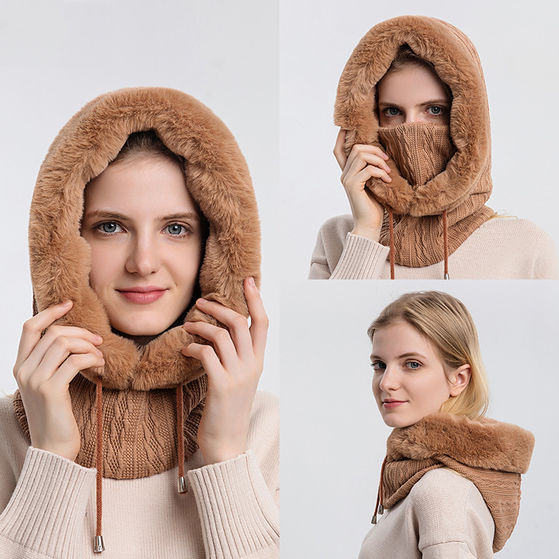 Breathable Winter Solid Color Beanie, 1pc Women's Knitting Hat, Balaclava Warm Neck Scarf with Face Mask.