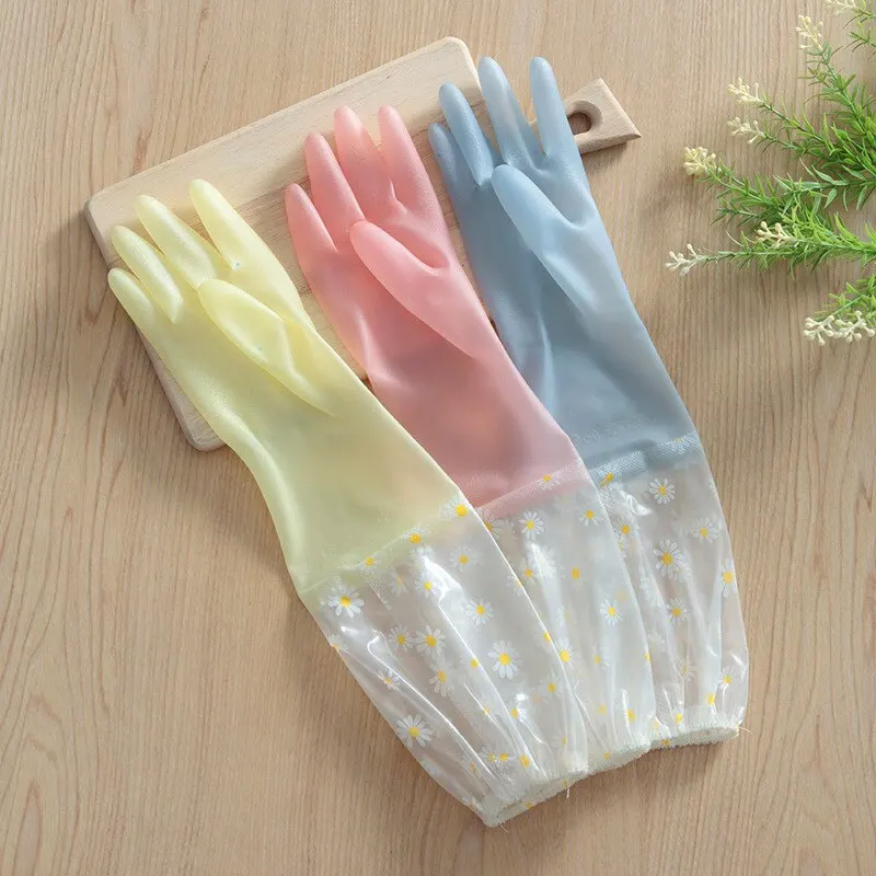 Durable Household Women's Kitchen Dishwashing Gloves, Extended Waterproof Cleaning Rubber Gloves for Laundry