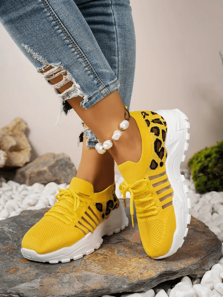 Leopard Print Womens Sneakers Lightweight Breathable Casual Shoes