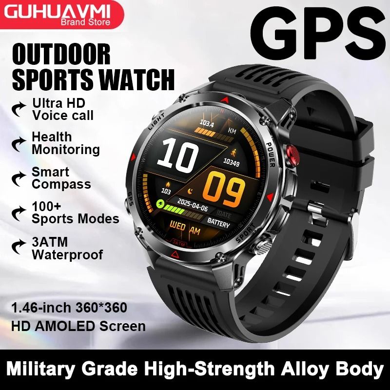 2025 GPS Map Navigation Smartwatch | AMOLED HD Display & Compass | Executive 3ATM Waterproof NFC Bluetooth Call System
