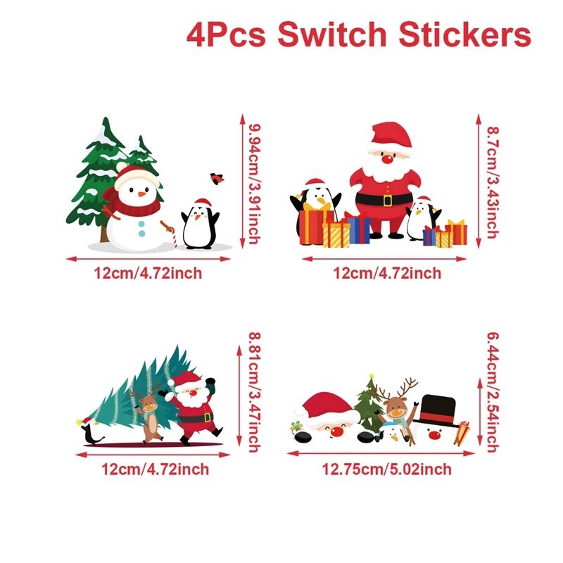 4pcs Santa Reindeer Christmas Light Switch Wall Stickers