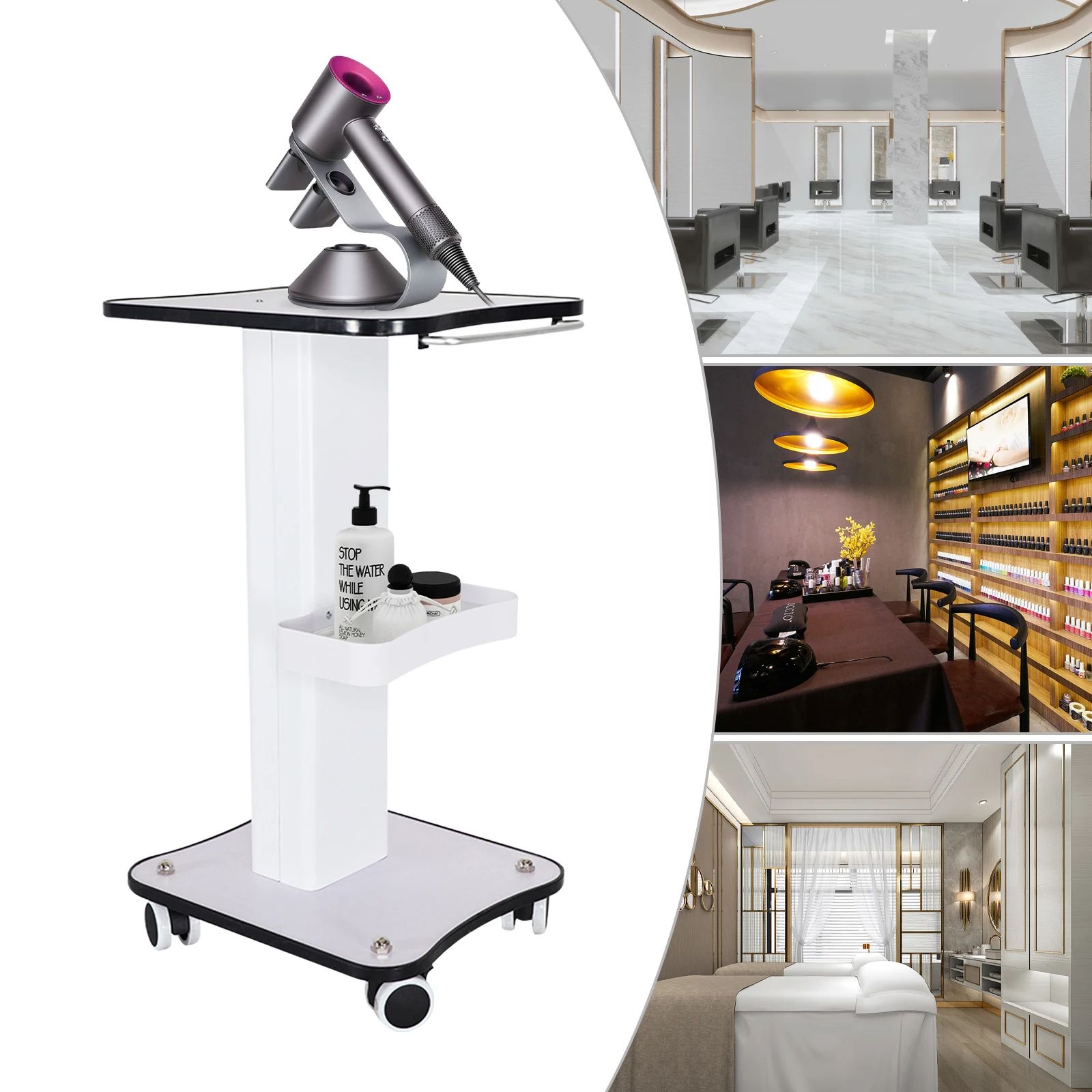 3-Tier Rolling Trolley Cart for Beauty Salons, SPA Equipment Machine Holder Organizer with Push Handle