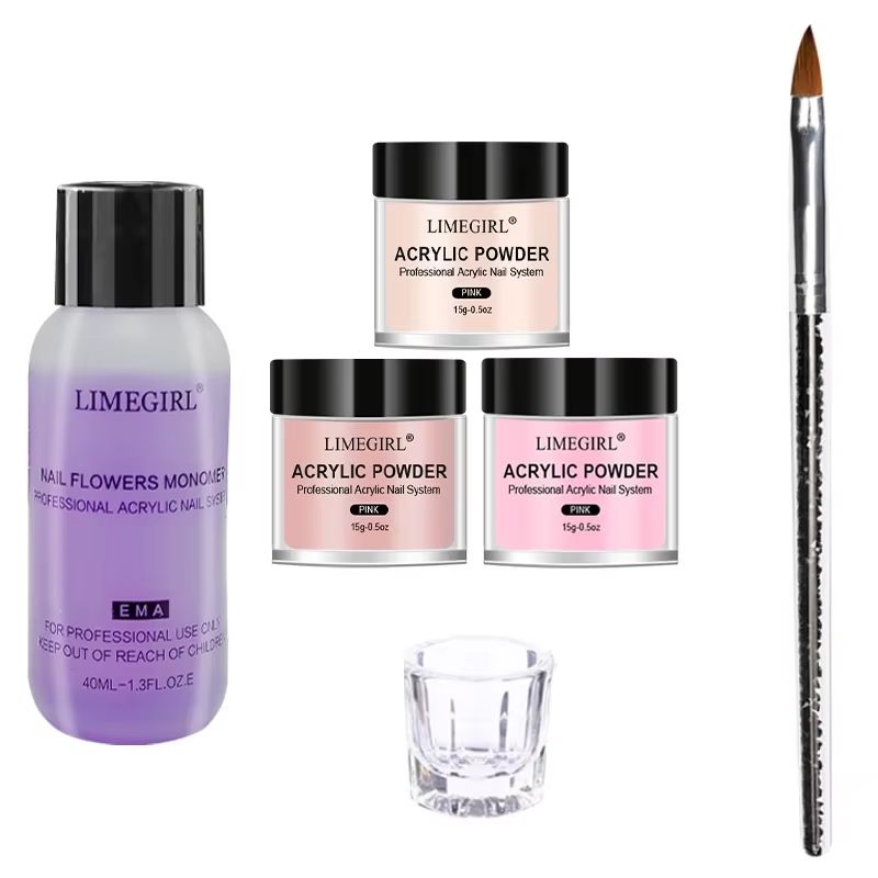 40ml Crystal Liquid & 45ml Acrylic Powder Nail Kit – Beginner Acrylic Nail Set (Pink, White, Transparent)