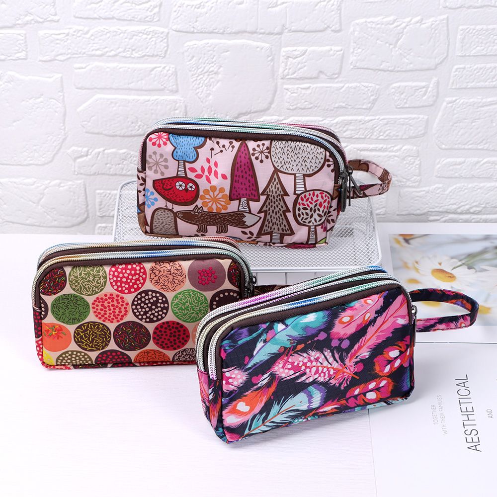 Women Handbag Print Canvas Wristlet Bag, Three Layer Long Wallet, Large Capacity Coin Purse, Waterproof