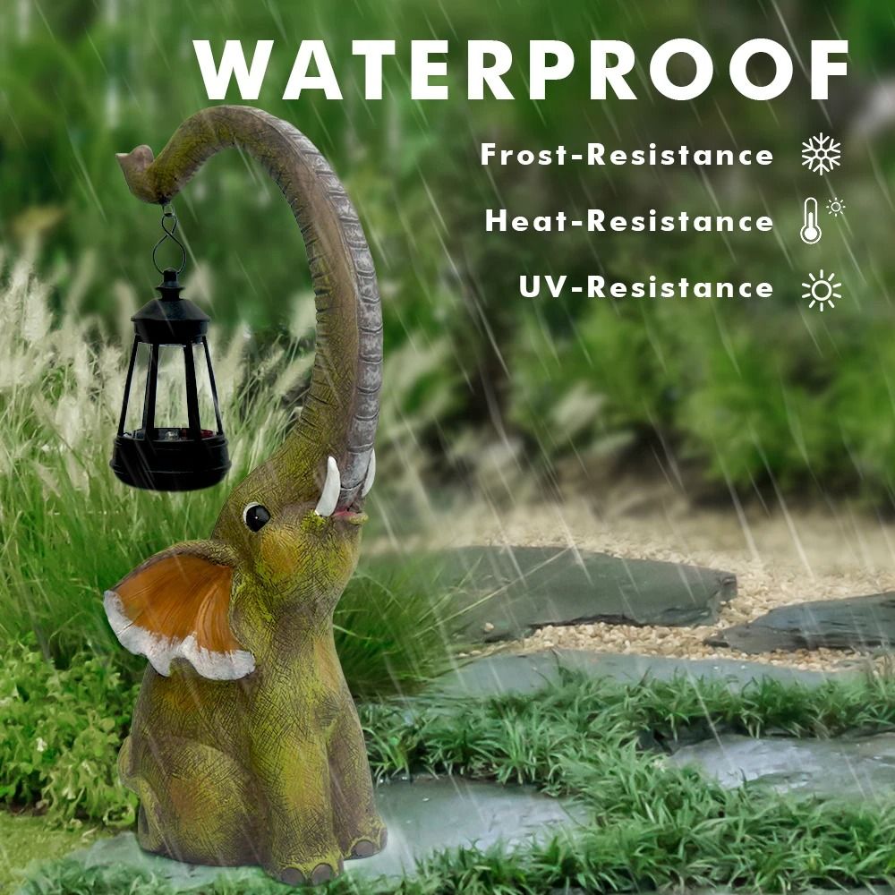 Solar Resin Elephant Statue Garden Light | Retro Waterproof Landscape Courtyard & Patio Walkway Lamp