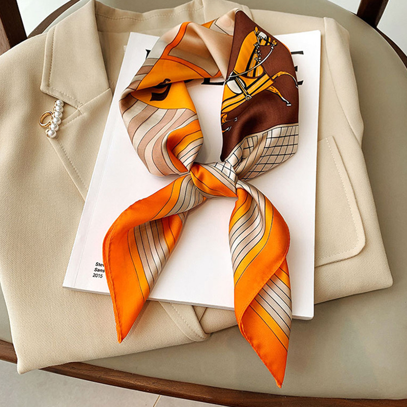 Silk Satin Hair Hijab Scarf, Square Scarf Women Handkerchief, Printed Female Shawl, Small Neck Muffler