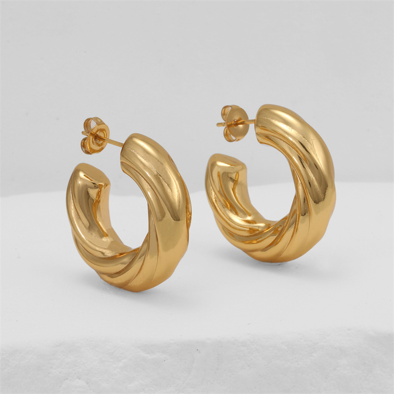 Chic Twist Hanging Earrings Girls Stainless Steel Twist Hollow Tube Earrings CC Women's Perforated Jewelry