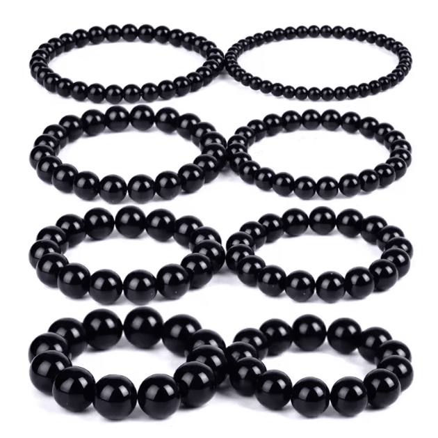Black Obsidian Healing Bracelet Round Bead Stretch Wristband Healthy Weight Loss Bangle Stress Relief Jewelry Gift for W