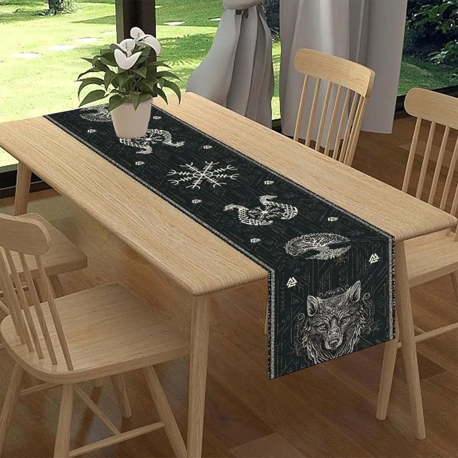 Viking Raven Tree of Life Table Runner for Norse Dining Decor