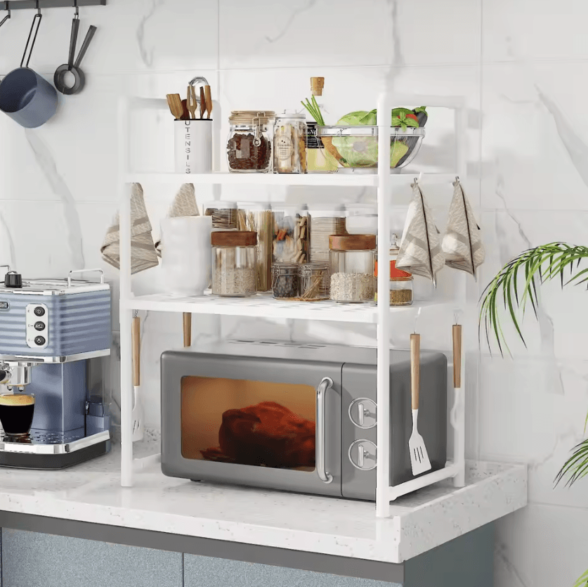 SpaceLift Microwave Oven Storage Rack Microwave Storage Rack Kitchen Counter Organizer Space Saving Shelf