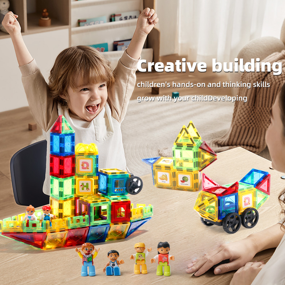 Magnetic Building Blocks Set, Montessori Construction Toys for Boys & Girls, Puzzle Tiles, Magnetic Sheet Set for Kid