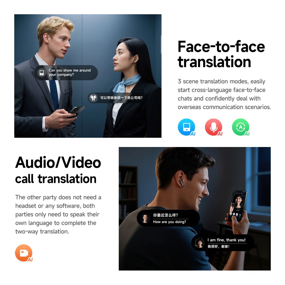 HOCO Smart AI Translation Earbuds Wireless Noise Cancelling Headphones