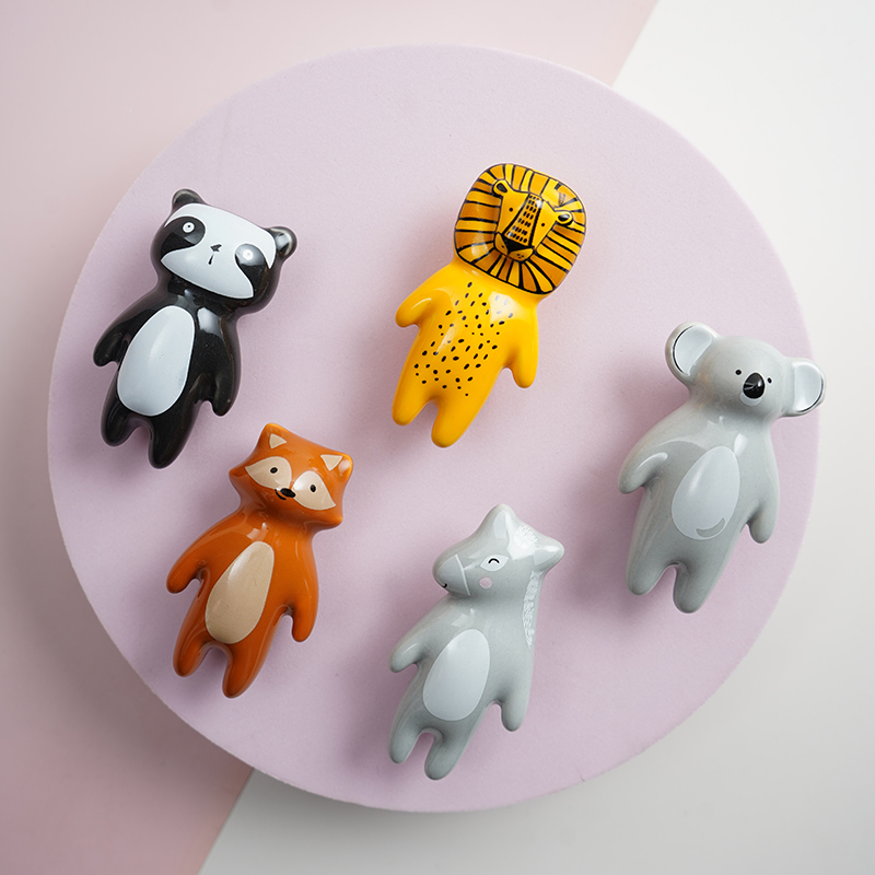 Nordic Animal Ceramic Cabinet Knobs Set Cute Drawer Pulls for Kids Room Decor