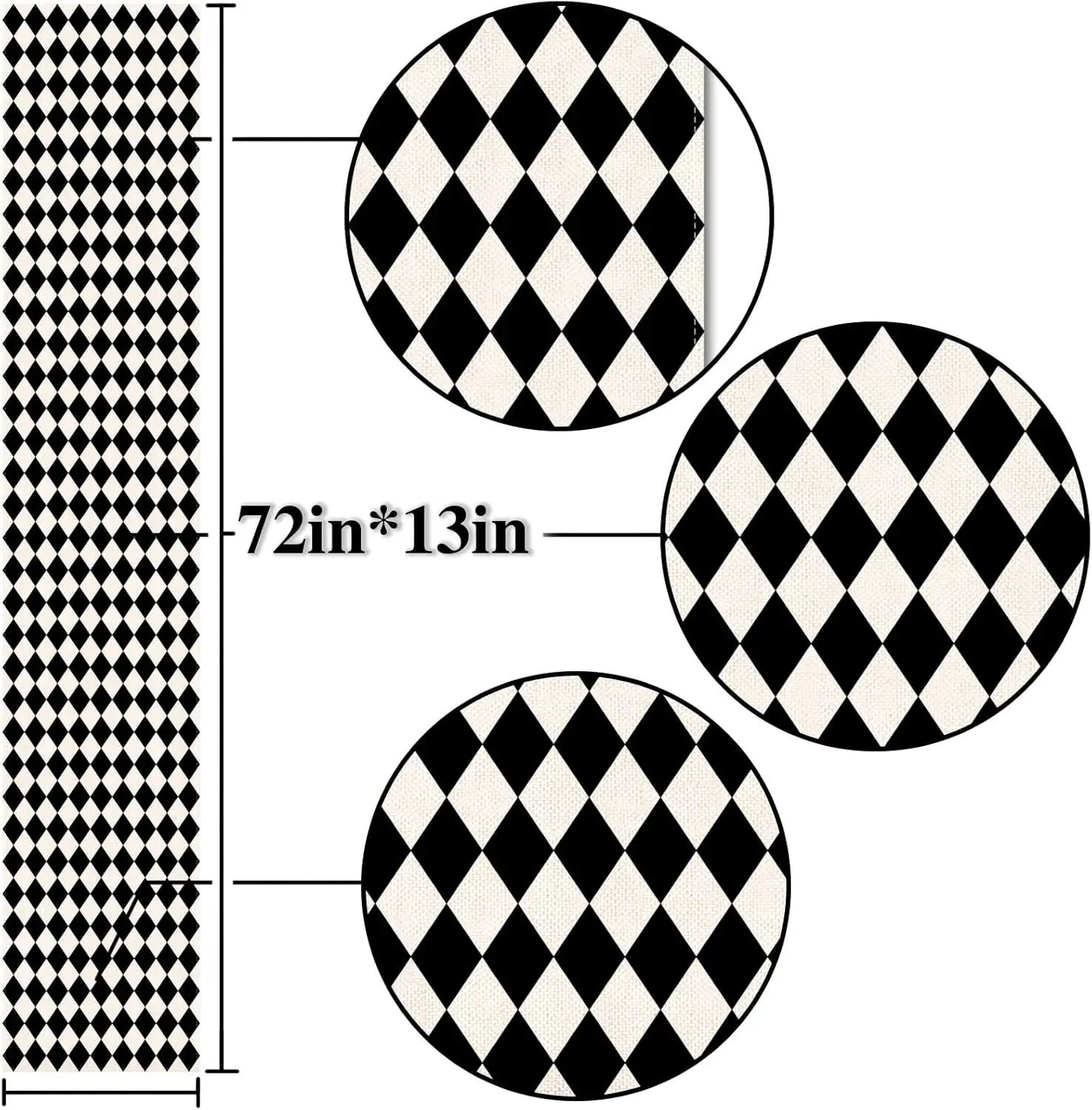 Black White Diamond Lattice Linen Table Runner