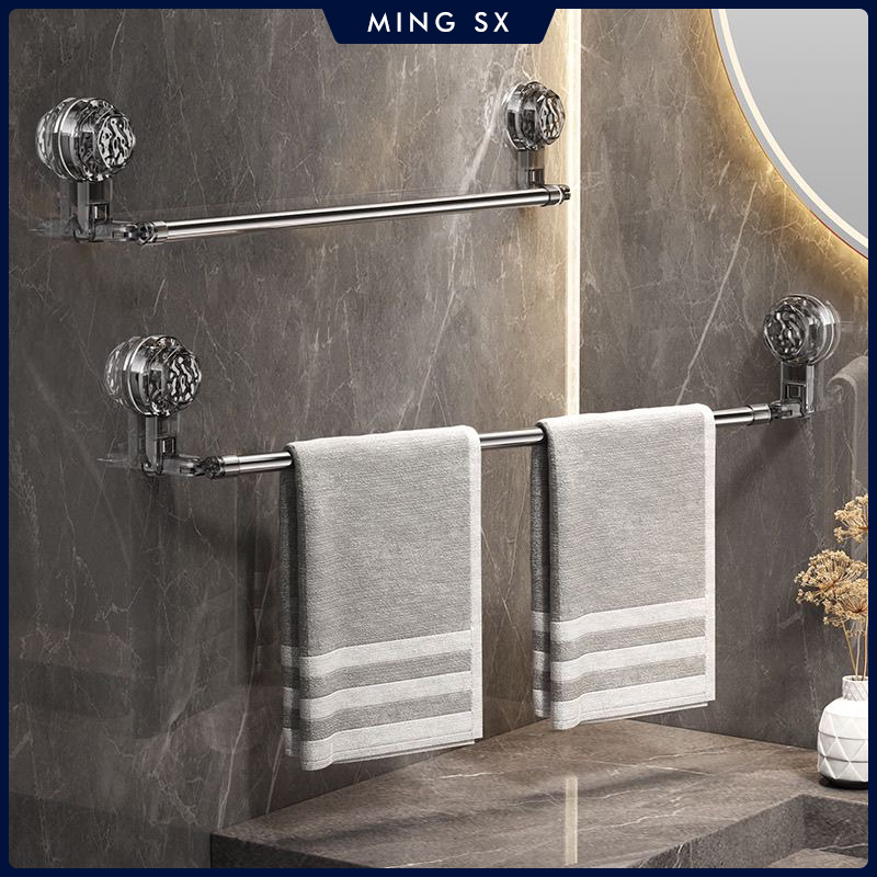 Suction Cup Wall Towel Rack, No Driling, Single Rod Retractable Towel Rack, Self-Adhesive Storage Rack, Kitchen Bathroom