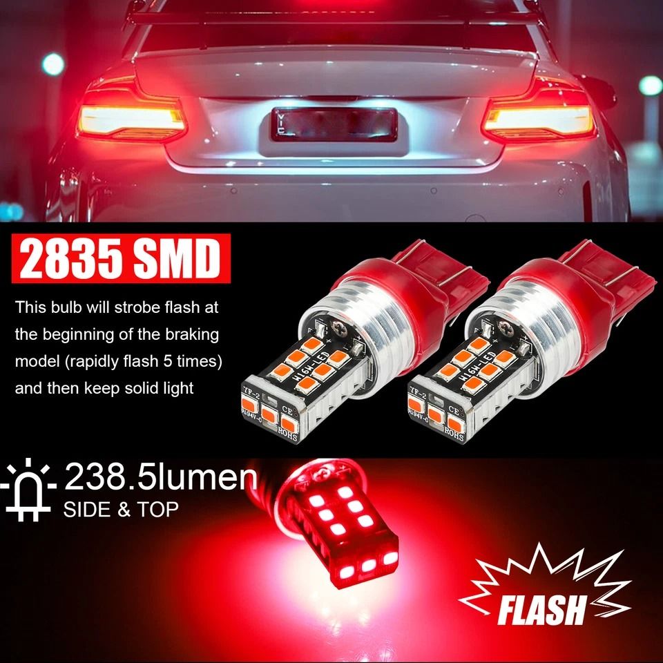 LED Red Strobe Flash Brake Stop Tail Parking Light Bulbs