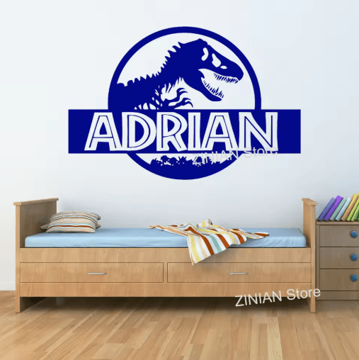 Personalized T Rex Dinosaur Wall Sticker Jurassic Kids Room Name Decal