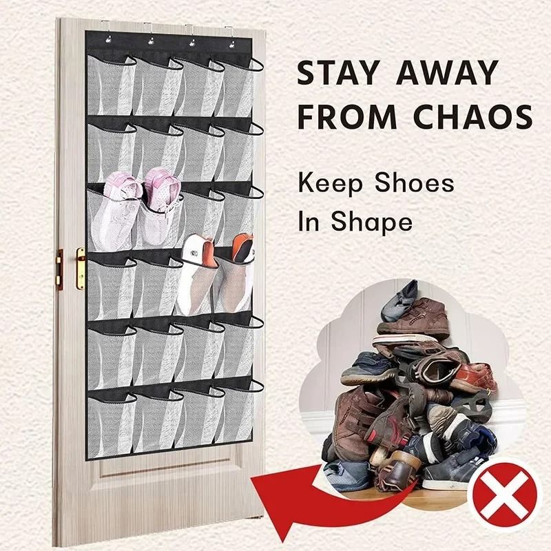 Wall Mounted 24 Pocket Mesh Door Organizer for Shoe and Accessory Storage