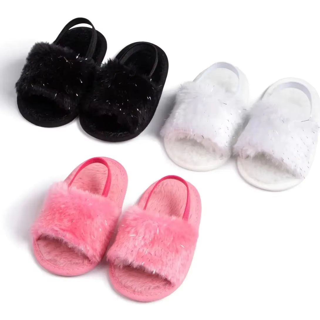 Meckior Fluffy Baby Sandals Cotton Soft Sole First Walker Baby Shoes for Newborn Boys & Girls – Anti Slip Indoor Baby Sl